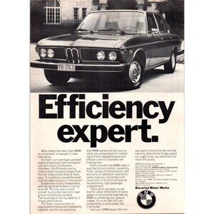 1974 BMW 3.0S Luxury Sedan Vintage Print Ad Efficiency Expert Estate Wall Art